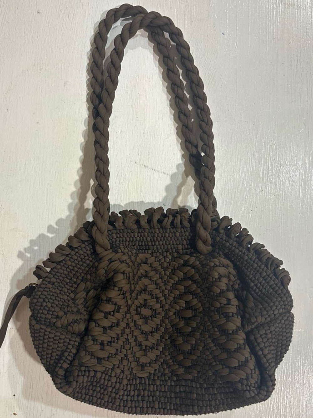 Dark Brown Woven Shoulder Bag